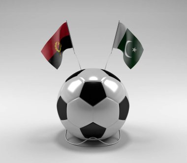 Angola - Pakistan Futbol Bayrakları, Beyaz Arkaplan - 3D Render