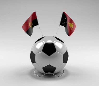 Angola - Papua-Yeni-Gine Futbol Bayrakları, Beyaz Arkaplan - 3D Render