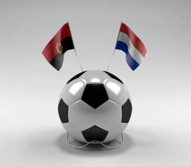 Angola - Paraguay Futbol Bayrakları, Beyaz Arkaplan - 3D Render