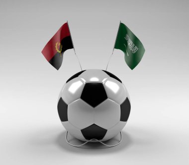 Angola - Suudi Arabistan Futbol Bayrakları, Beyaz Arkaplan - 3D Render