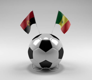 Angola - Senegal Futbol Bayrakları, Beyaz Arkaplan - 3D Render