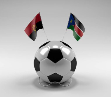 Angola - Güney Sudan Futbol Bayrakları, Beyaz Arkaplan - 3D Render