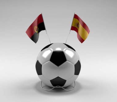 Angola - İspanya Futbol Bayrakları, Beyaz Arkaplan - 3D Render
