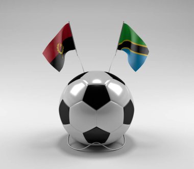 Angola - Tanzanya Futbol Bayrakları, Beyaz Arkaplan - 3D Render