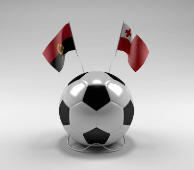 Angola - Tonga Futbol Bayrakları, Beyaz Arkaplan - 3D Render