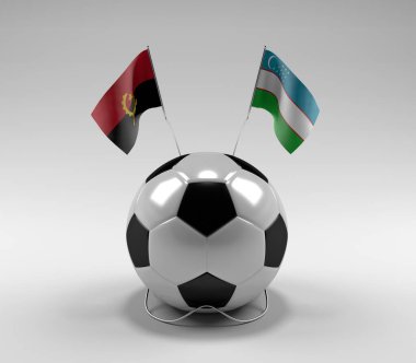 Angola - Özbekistan Futbol Bayrakları, Beyaz Arkaplan - 3D Render