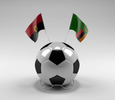 Angola - Zambiya Futbol Bayrakları, Beyaz Arkaplan - 3D Render