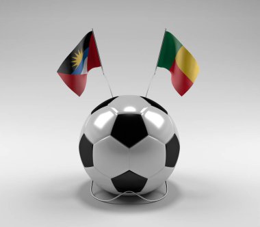 Antigua ve Barbuda - Benin Futbol Bayrakları, Beyaz Arkaplan - 3D Render