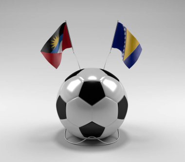Antigua-ve-Barbuda - Bosna-Hersek Futbol Bayrakları, Beyaz Arkaplan - 3D Render