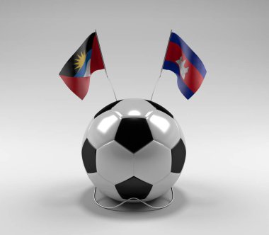 Antigua-ve-Barbuda - Kamboçya Futbol Bayrakları, Beyaz Arkaplan - 3D Render
