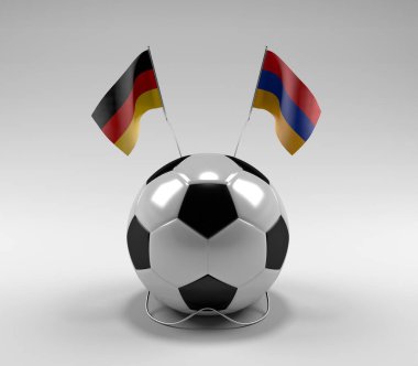 Almanya - Ermenistan Futbol Bayrakları, Beyaz Arkaplan - 3D Render