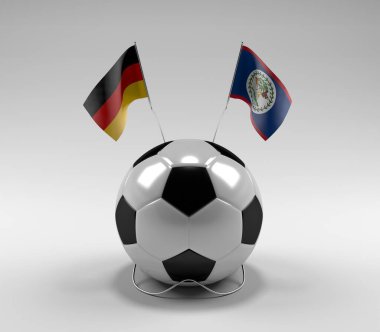 Almanya - Belize Futbol Bayrakları, Beyaz Arkaplan - 3D Render