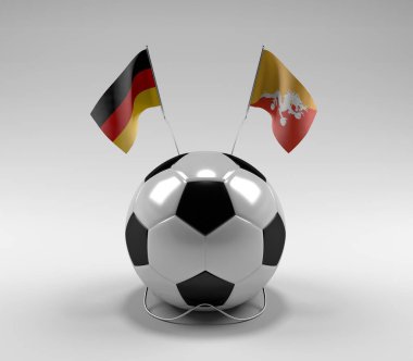 Almanya - Bhutan Futbol Bayrakları, Beyaz Arkaplan - 3D Render