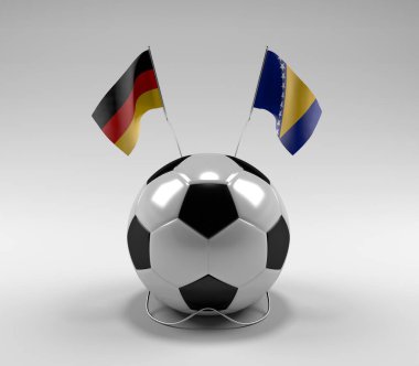 Almanya - Bosna-Hersek Futbol Bayrakları, Beyaz Arkaplan - 3D Render