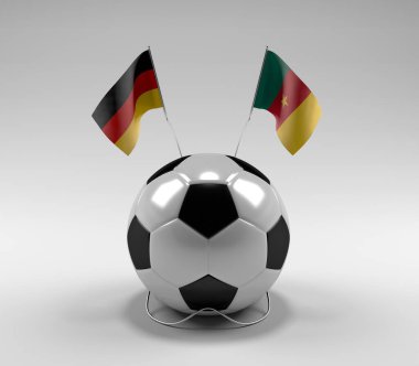 Almanya - Kamerun Futbol Bayrakları, Beyaz Arkaplan - 3D Render