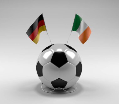 Almanya - İrlanda Futbol Bayrakları, Beyaz Arkaplan - 3D Render