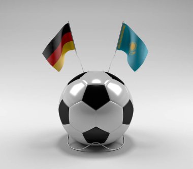 Almanya - Kazakistan Futbol Bayrakları, Beyaz Arkaplan - 3D Render