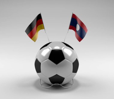 Almanya - Laos Futbol Bayrakları, Beyaz Arkaplan - 3D Render