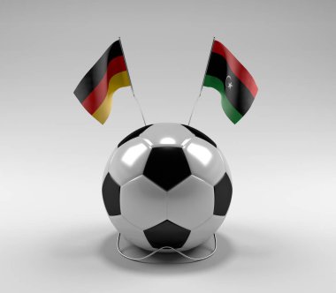 Almanya - Libya Futbol Bayrakları, Beyaz Arkaplan - 3D Hazırlama