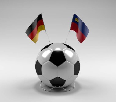 Almanya - Lihtenştayn Futbol Bayrakları, Beyaz Arkaplan - 3D Render