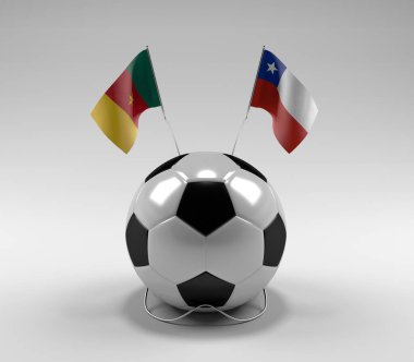 Kamerun - Şili Futbol Bayrakları, Beyaz Arkaplan - 3D Render