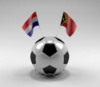 Hırvatistan - Doğu Timor Futbol Bayrakları, Beyaz Arkaplan - 3D Render