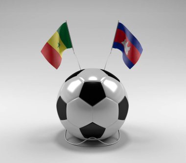 Senegal - Kamboçya Futbol Bayrakları, Beyaz Arkaplan - 3D Render