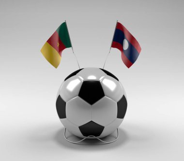 Kamerun - Laos Futbol Bayrakları, Beyaz Arkaplan - 3D Render