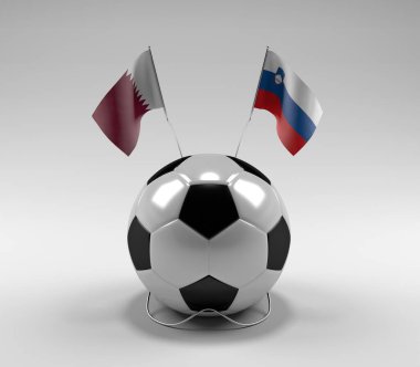 Katar - Slovenya Futbol Bayrakları, Beyaz Arkaplan - 3D Render