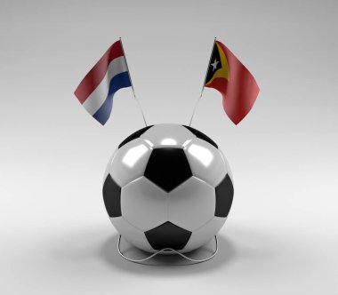 Hollanda - Doğu Timor Futbol Bayrakları, Beyaz Arkaplan - 3D Render