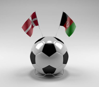 Danimarka - Afganistan Futbol Bayrakları, Beyaz Arkaplan - 3D Render