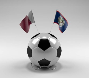 Katar - Belize Futbol Bayrakları, Beyaz Arkaplan - 3D Render