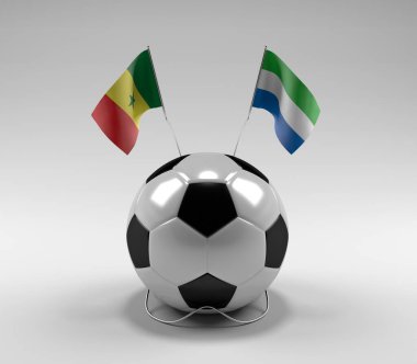 Senegal - Sierra-Leone Futbol Bayrakları, Beyaz Arkaplan - 3D Render