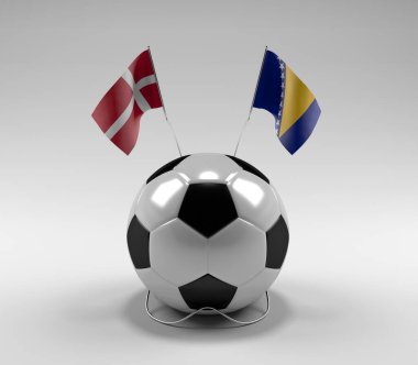 Danimarka - Bosna-Hersek Futbol Bayrakları, Beyaz Arkaplan - 3D Render