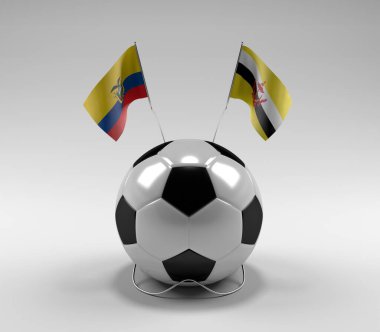Ekvador - Brunei Futbol Bayrakları, Beyaz Arkaplan - 3D Render