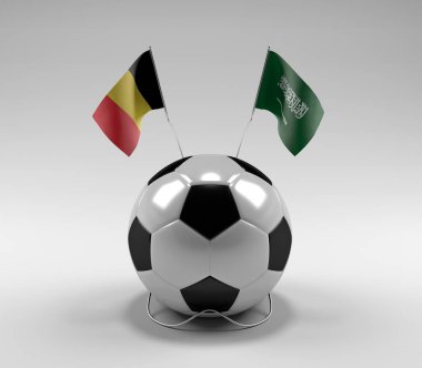 Belçika - Suudi Arabistan Futbol Bayrakları, Beyaz Arkaplan - 3D Render