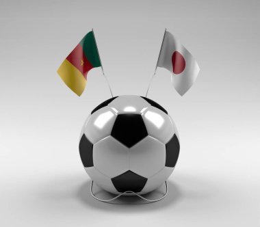 Kamerun - Japonya Futbol Bayrakları, Beyaz Arkaplan - 3D Render