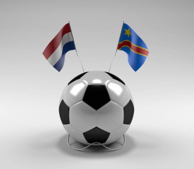 Hollanda - Kongo Demokratik Cumhuriyeti Futbol Bayrakları, Beyaz Arkaplan - 3D Render