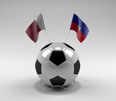 Katar - Haiti Futbol Bayrakları, Beyaz Arkaplan - 3D Render