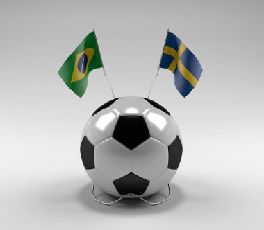 Brezilya - İsveç Futbol Bayrakları, Beyaz Arkaplan - 3D Render