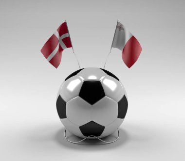 Danimarka - Malta Futbol Bayrakları, Beyaz Arkaplan - 3D Render