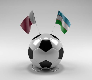Katar - Özbekistan Futbol Bayrakları, Beyaz Arkaplan - 3D Render