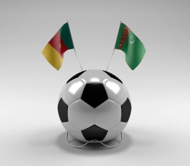 Kamerun - Türkmenistan Futbol Bayrakları, Beyaz Arkaplan - 3D Render