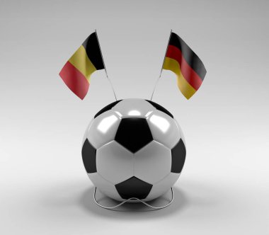 Belçika - Almanya Futbol Bayrakları, Beyaz Arkaplan - 3D Render