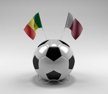 Senegal - Katar Futbol Bayrakları, Beyaz Arkaplan - 3D Render