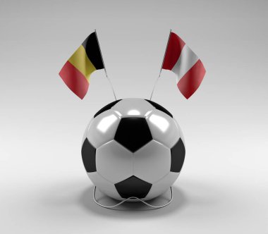 Belçika - Peru Futbol Bayrakları, Beyaz Arkaplan - 3D Render