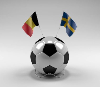 Belçika - İsveç Futbol Bayrakları, Beyaz Arkaplan - 3D Render