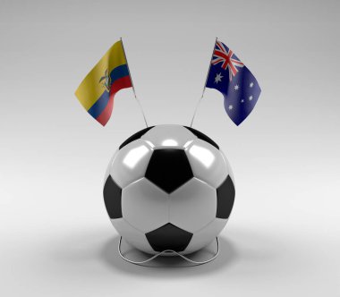 Ekvador - Avustralya Futbol Bayrakları, Beyaz Arkaplan - 3D Render