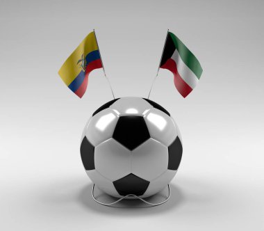 Ekvador - Kuveyt Futbol Bayrakları, Beyaz Arkaplan - 3B Render