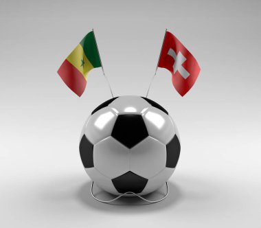 Senegal - İsviçre Futbol Bayrakları, Beyaz Arkaplan - 3D Render